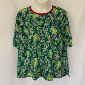 LANDS END Multi Color Palm Leaves Polyester Blend Short Sleeve T Shirt